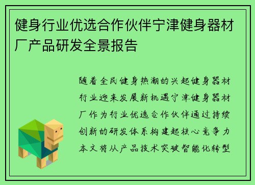 健身行业优选合作伙伴宁津健身器材厂产品研发全景报告