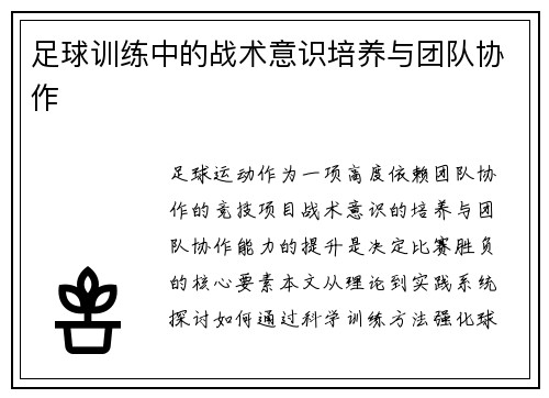 足球训练中的战术意识培养与团队协作