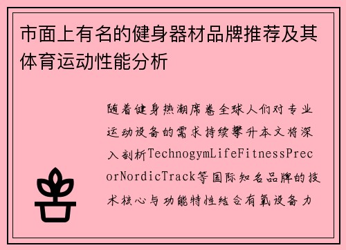 市面上有名的健身器材品牌推荐及其体育运动性能分析